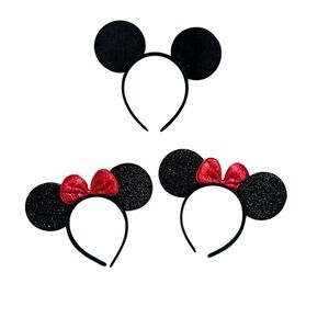 Mickey and Minnie Mouse Black & Red Ears Kids’Costume Headbands Bundle Set of 3